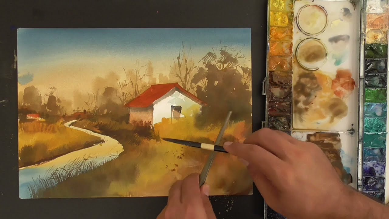 How to paint landscape in watercolor YouTube