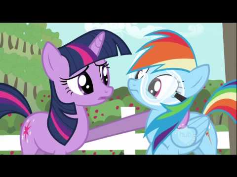 Twilight walks in on Rainbow Dash destroying Applejack's barn
