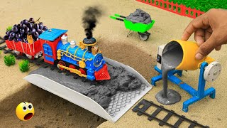 diy tractor making mini Concrete bridge | how the train runs | mini tractor , train | @sanocreator