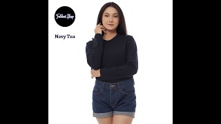 Kaos Polos Wanita Lengan Panjang Bahan Katun Combed 30s Warna Navy Tua