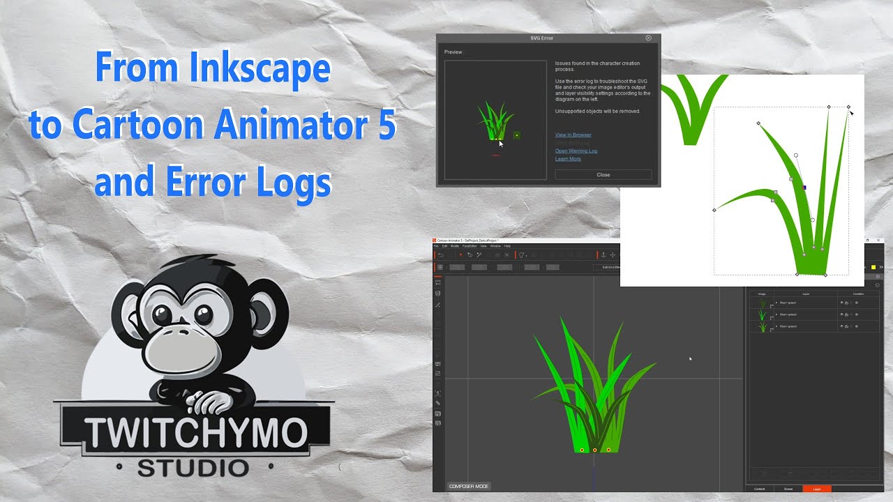 Twitchymo Studio | Creating a Grass Prop in Inkscape Cartoon Animator 5 | And Error Logs
