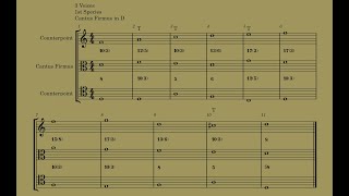 Fux Counterpoint. 3 Voices 1st Species (Cantus Firmus D, middle part)