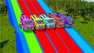 Flatbed Trailer Truck |Slide vs Cars| |Truck vs Speedbump| |Potholes vs Transport Cars|-BeamNG.Drive