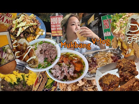 v-log Ep.12) 오로지 먹기위해 베트남으로 떠난 여자ㅣ먹방 브이로그ㅣ파스타 치킨 고기로 뒤덮인 쌀국수 반미 김밥 소세지튀김 볶음밥 샌드위치 고기국수 맥주 케익 기내식
