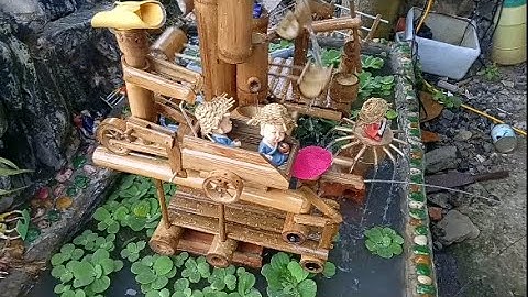 Tiểu cảnh ống tre, chiếc xe xích lô câu cá giã gạo cưa cũi,bamboo tube