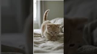 Cutest Kitten Walking On The Bed Exploring Every Step