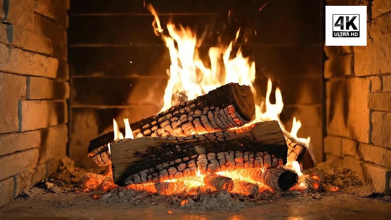 Cozy Real Fireplace 🔥 4 Hours《4K UHD》| Relaxing Fire Ambience | No Music | 