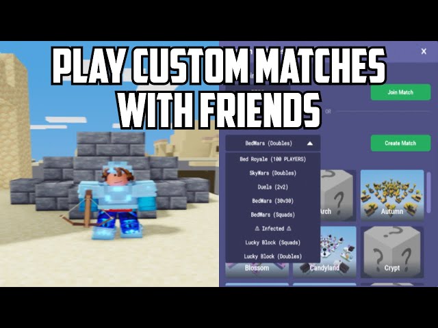 Roblox BedWars on X: 🌎 Custom Matches are live! With Custom Matches you  have access to configuring the gametype and map. You also get a join code  to share with friends. Custom