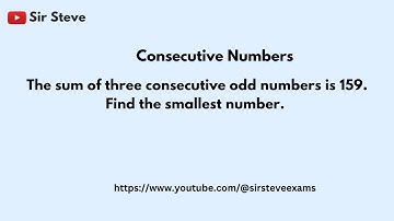 Consecutive Numbers.  The sum of three consecutive odd numbers is 159.  Find the smallest number.