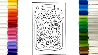 Coloring Page Under the Sea Jar Shells Starfish Ocean Coloring