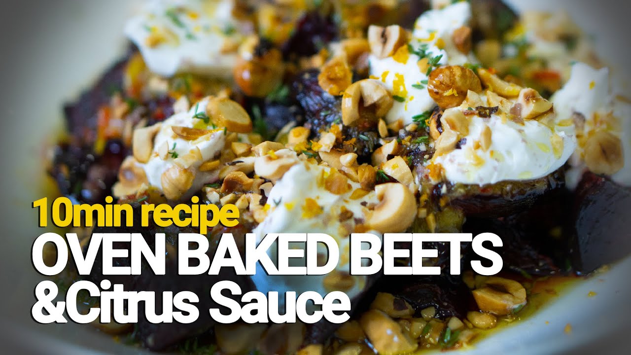 Roasted Beetroot salad with orange and thyme sauce, goat cheese and hazelnuts recipe