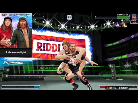 WWE MAYHEM Riddle vs Sami Zayn A Showman Fight - YouTube