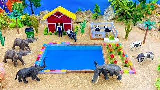 DIY making mini Farm Diorama and swimming pool for Cow, Elephant  - Mini Hand Pump for Farm Animals