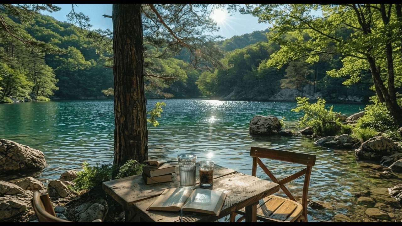 Peaceful Lakeside Reading Spot 📖 Gentle Water Ripples & Forest Birds for Deep Focus