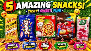 Amazing Snack Haul Challenge Reload Bar, Smarties, Pizza Gummy Jelly & Cocomo Review|Satisfying ASMR