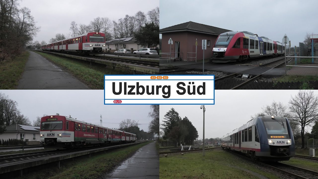 Bahnverkehr in Ulzburg-Süd mit AKN VTA + Werbezug, Nordbahn Br 648 und AKN Br 622