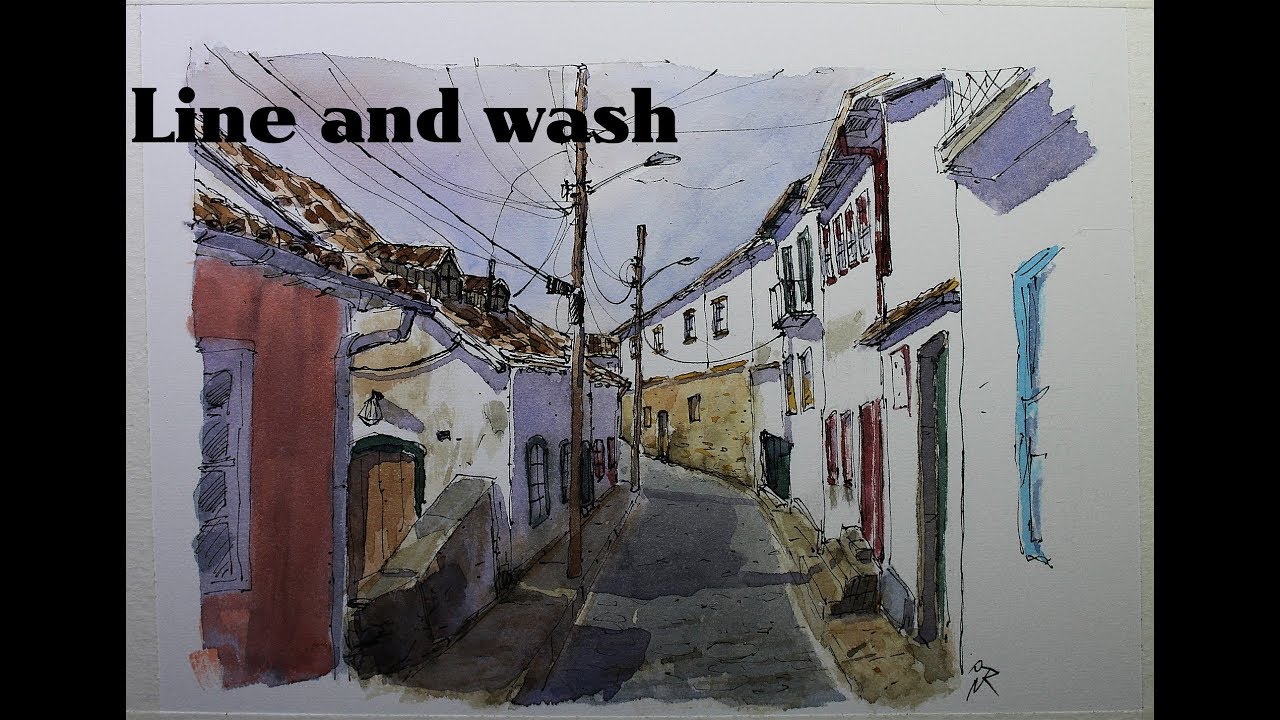 Line and wash urban sketch Ouro preto city in Brasil By Nil Rocha - YouTube