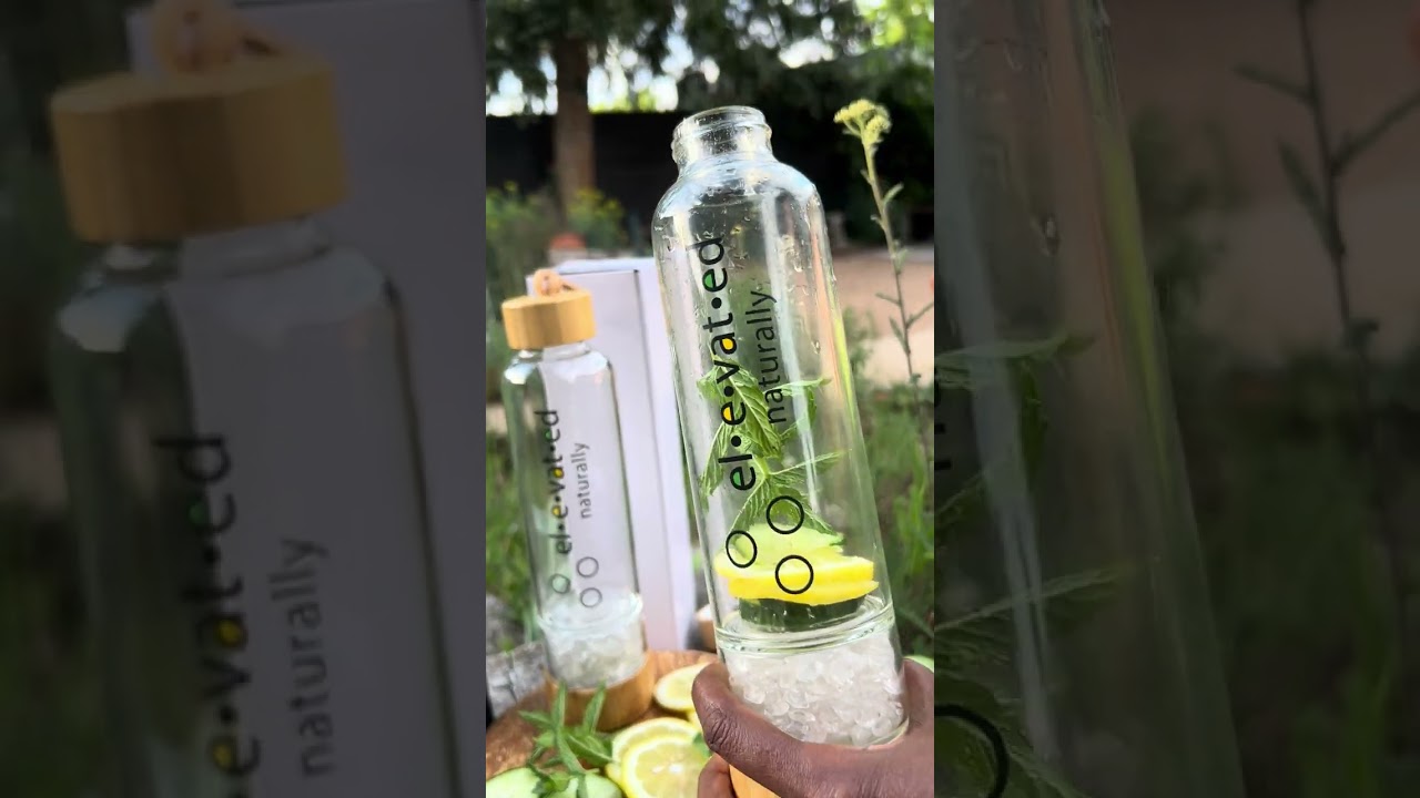 Bamboo Lid Glass Crystal Elixir Water Bottle - Clear Quartz