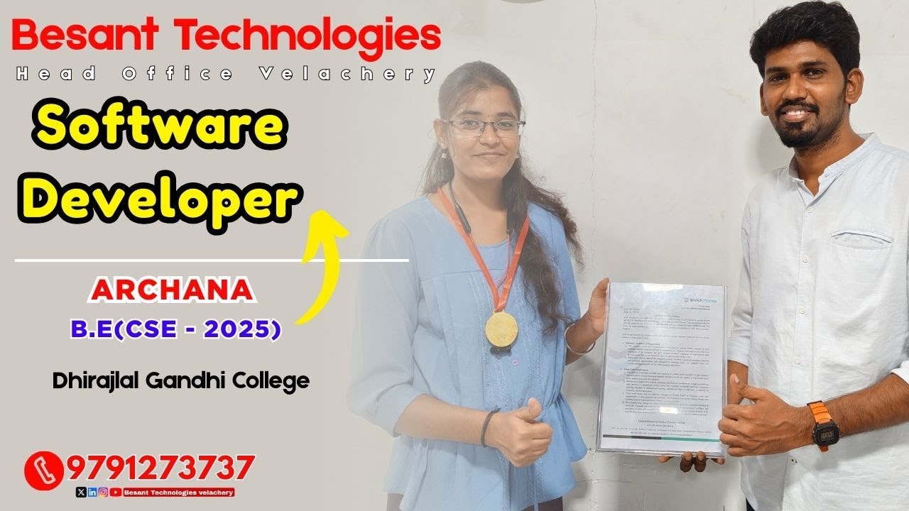 Archana Placement Success | Software Developer | B.E CSE 2025 | Besant Technologies Velachery 🎉