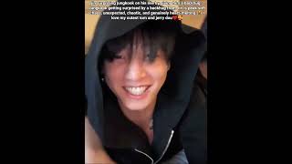 jin surprising jungkook on his live by giving him a backhug😭jk getting surprised 😭😂#bts #jinkook