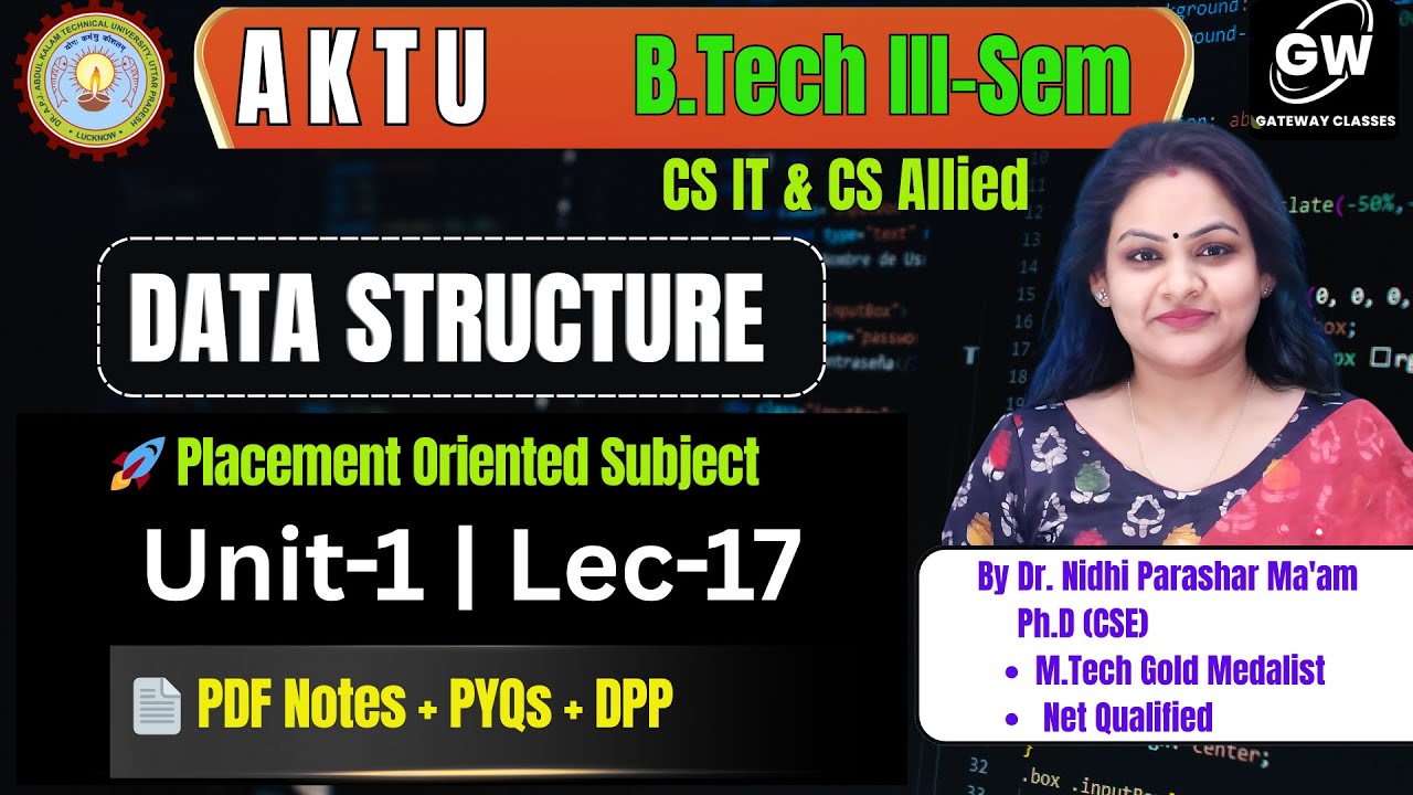 Data Structure Unit-1 Lec-17 I By Dr. Nidhi Parashar Ma'am I Gateway Classes I AKTU