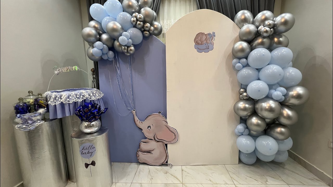 طريقه عمل ديكور بالون بالباك دروب بطريقه سهله لسبوع بيبي ولد