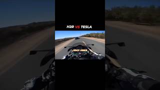 Kawasaki Ninja H2R vs Tesla ⚡ Ultimate Speed Battle!#tesla #kawasaki #h2r