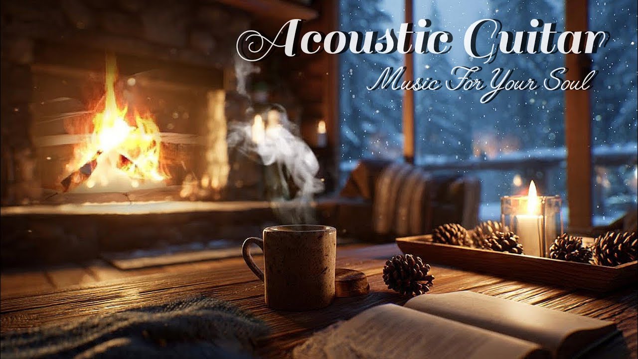 Relaxing Acoustic Guitar for Reading & Cozy Evening | Warm Fireplace and Coffee 2 Hours +