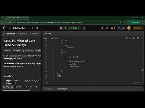 LeetCode Problem Number - 2348  (Number of Zero Filled Subarrays )