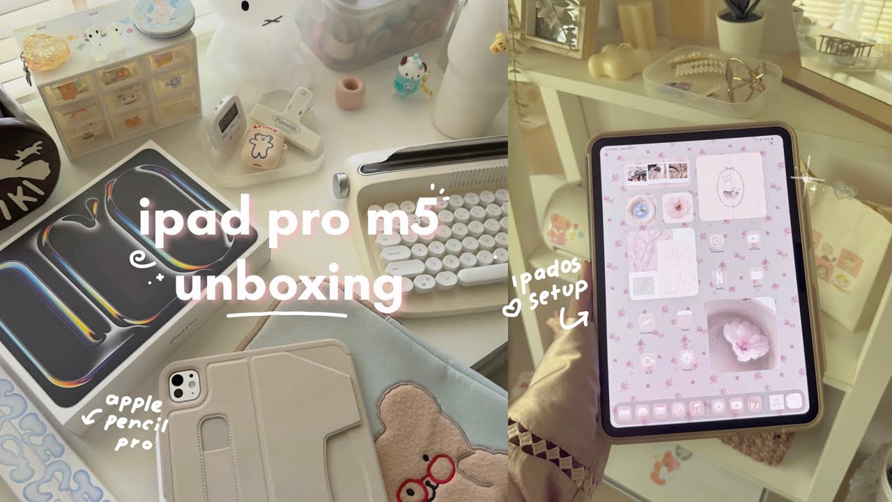 new m5 ipad pro 11” silver unboxing ♡ apple pencil pro, aesthetic accessories & setup 🧸 