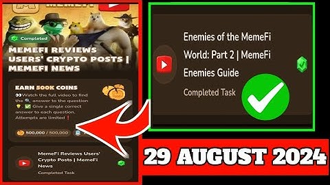 29 AUGUST Memefi video code today |  Enemies of the MemeFi World: Part 2 | MemeFi Enemies Guide |