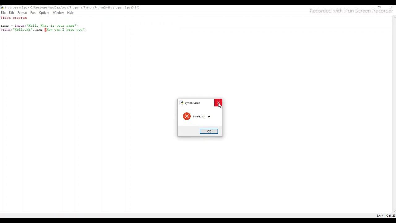 How to Remove Syntax Error in python - YouTube