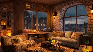 Dreamy Room at Cozy Night Ambience with Fireplace - Rainy Night Jazz Music Instrumental For Relax