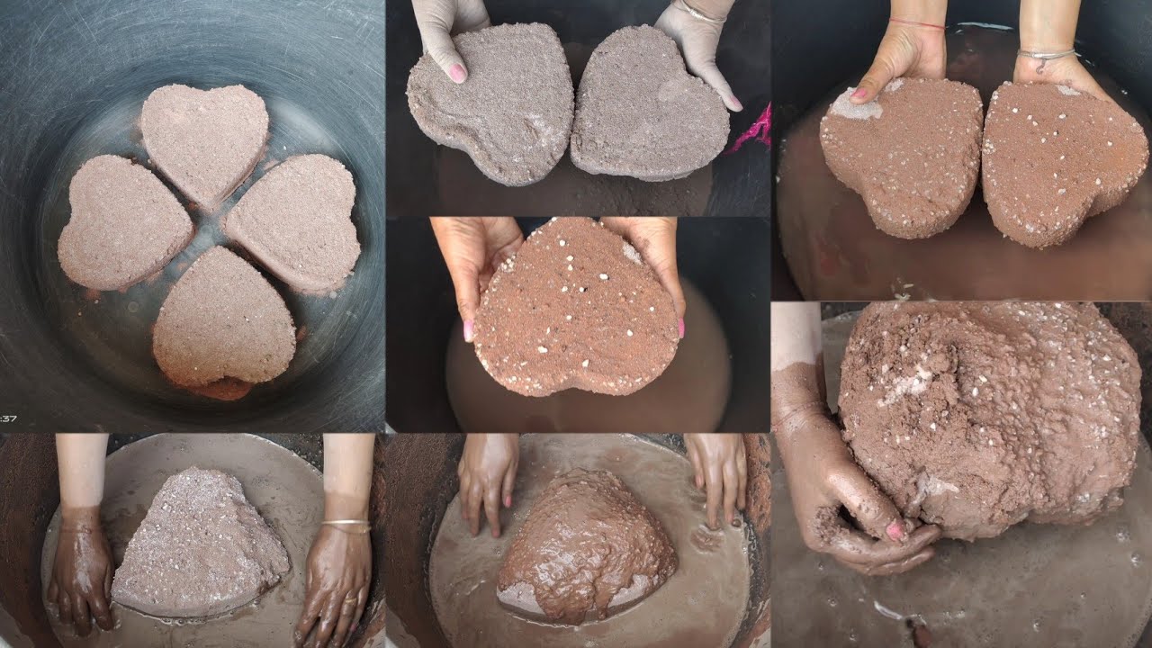 Requested video/ Red dirt in  💕 shape crumbling dry and water 💦 dipping mixing
