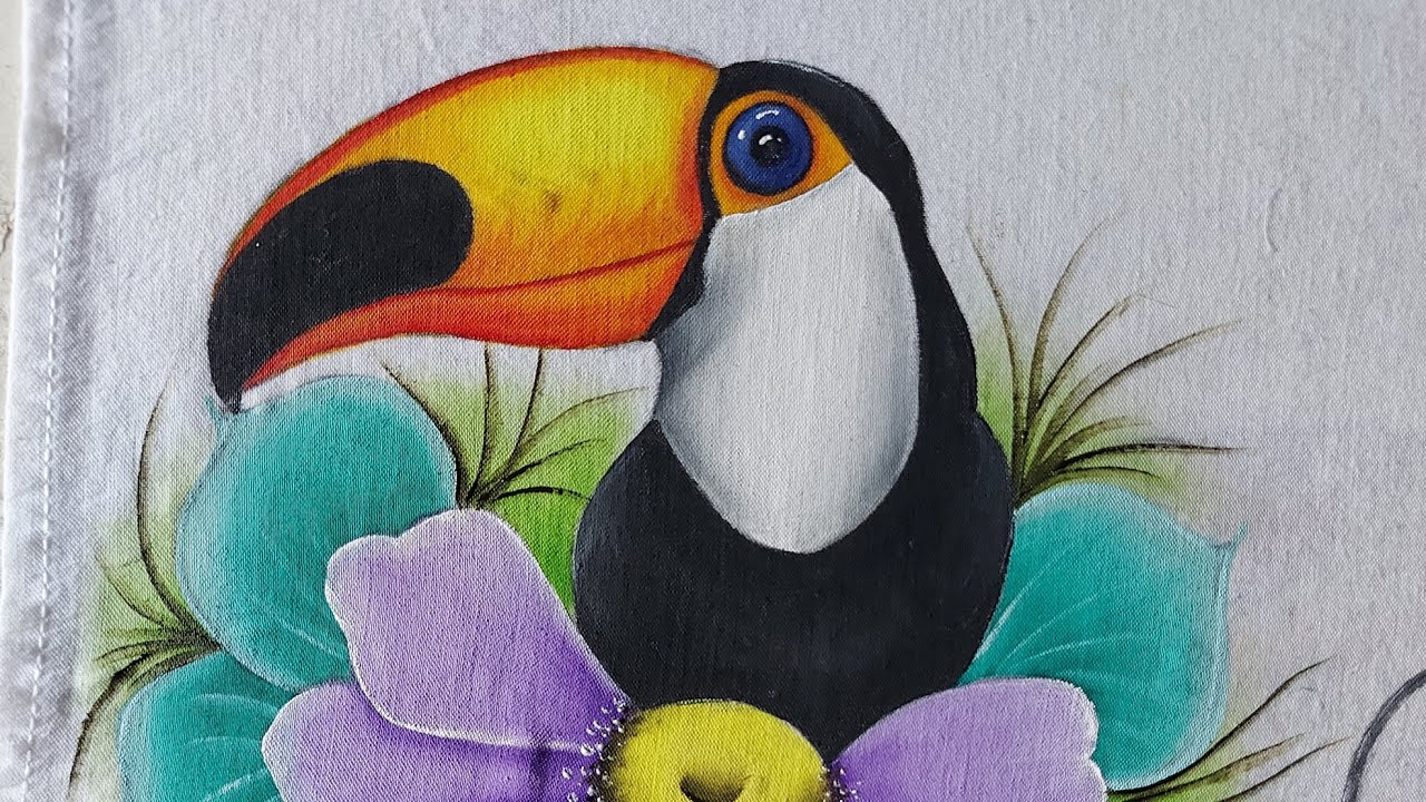 Pintura de tucano com flores