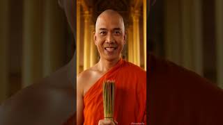 "A cinematic 10-second video of a middle-aged Buddhist monk (Thai style) with a kind and smiling fac
