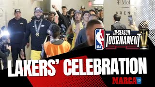 The Lakers' celebrations in the locker room after winning the NBA In-Season Tournament Championship🏆