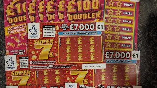 £100 DOUBLER v super 7s scratch cards £15 in play