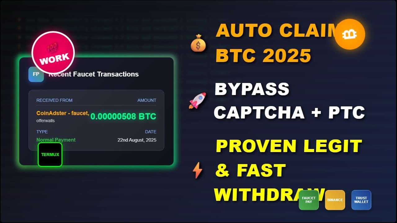 Script Nuyul Bitcoin Via Termux 2025 - Auto Claim faucet & PTC - Bypass Captcha 💯% Work & Legit