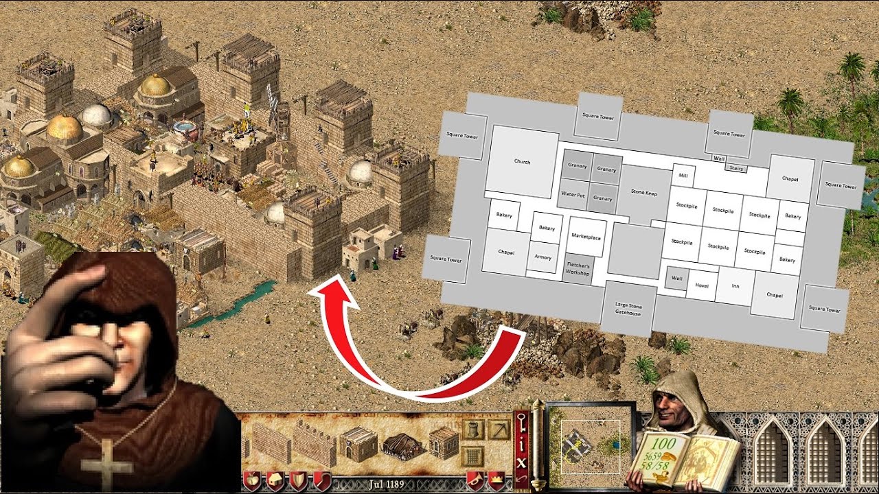 How to build Abbot's Six towers defensive castle 🎯🏰 in Stronghold Crusader