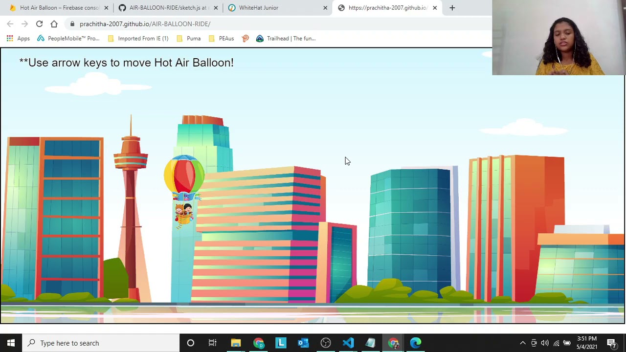 Air Balloon Ride, Whitehat jr project, Visual Studio code, Firebase