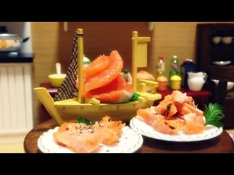 Miniature Food#56 Salmon Steak & Sashimi - Cooking ミニチュア ... Miniature Food#56 Salmon Steak & Sashimi - Cooking ミニチュア ...