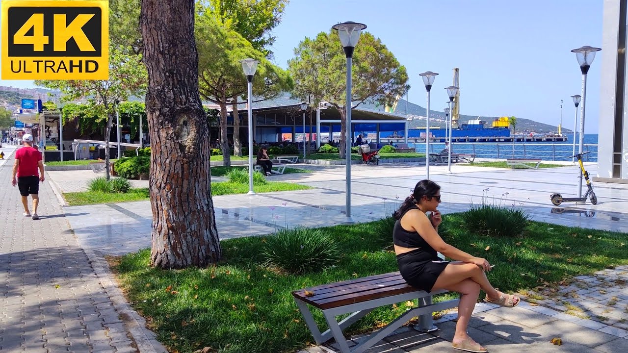 İzmir Dikili Yürüyüş Turu Halk Plajı 4K UHD KAVURUCU SICAK 39°C | DIKILI WALKING TOUR PUBLIC BEACH