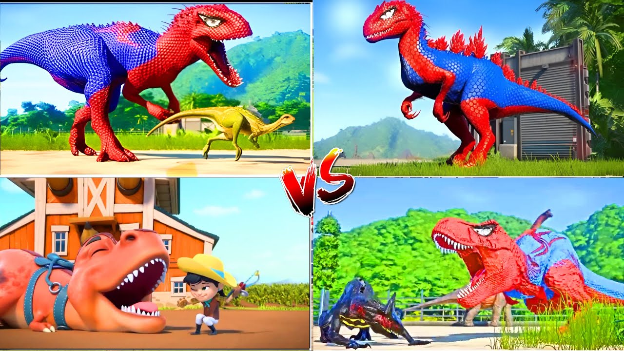 Jurassic World Indoraptor🆚Indominus🆚T rex🆚Triceratops || Tiles Hop Edm Rush