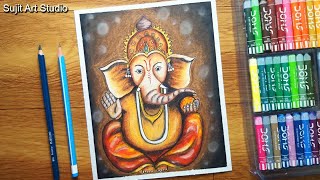 Ganesha Drawing with Oil Pastels Step by Step / Ganesh Drawing / Ganesh Chaturthi Special Drawing