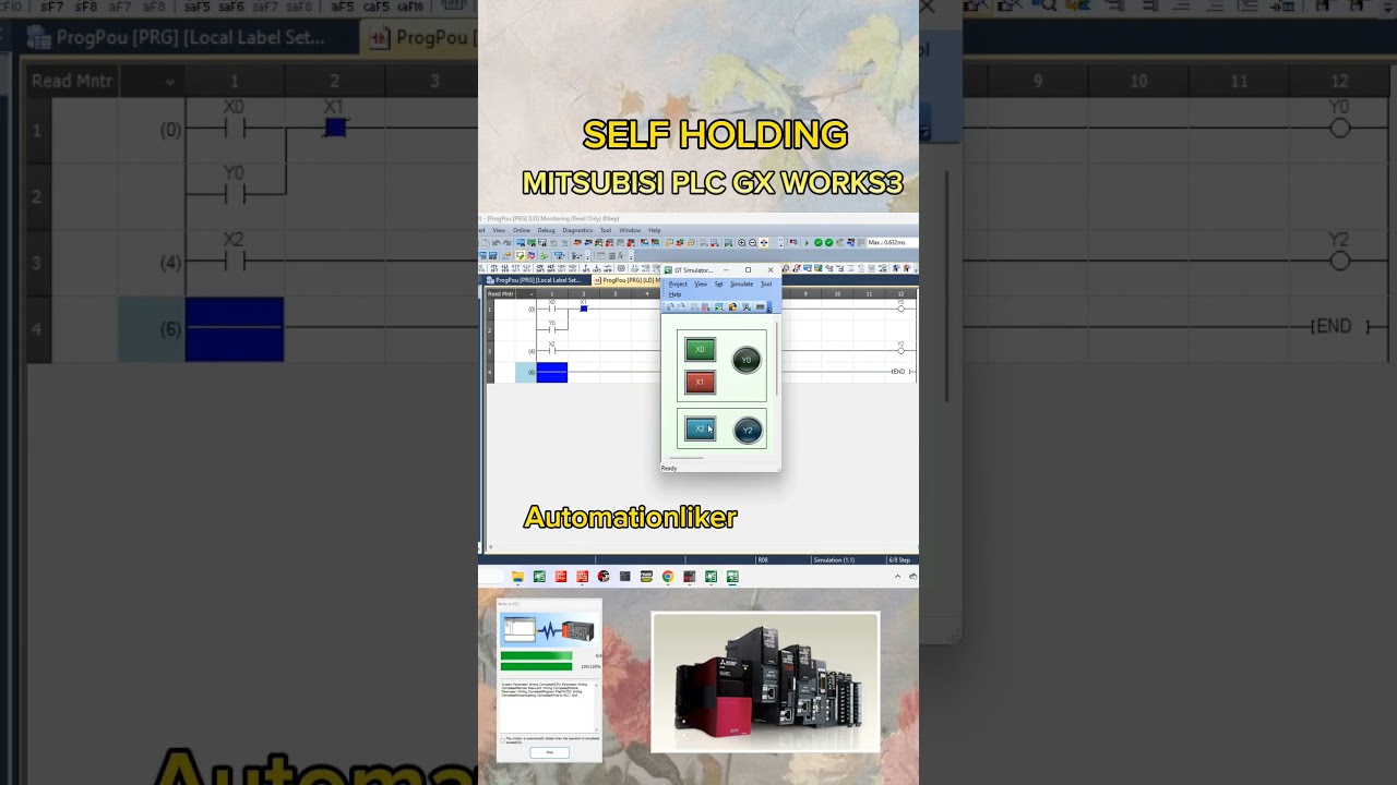Self Holding Mitsubishi PLC GX Works3 With HMI Simulation 