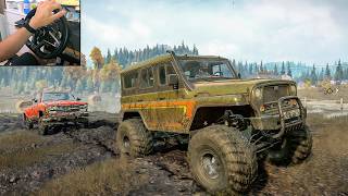 Khan 39 Marshall Rescues Scout Truck from Mud - SnowRunner Steering Wheel Gameplay Khan 39 Marshall Rescues Scout Truck from Mud - SnowRunner Steering Wheel Gameplay