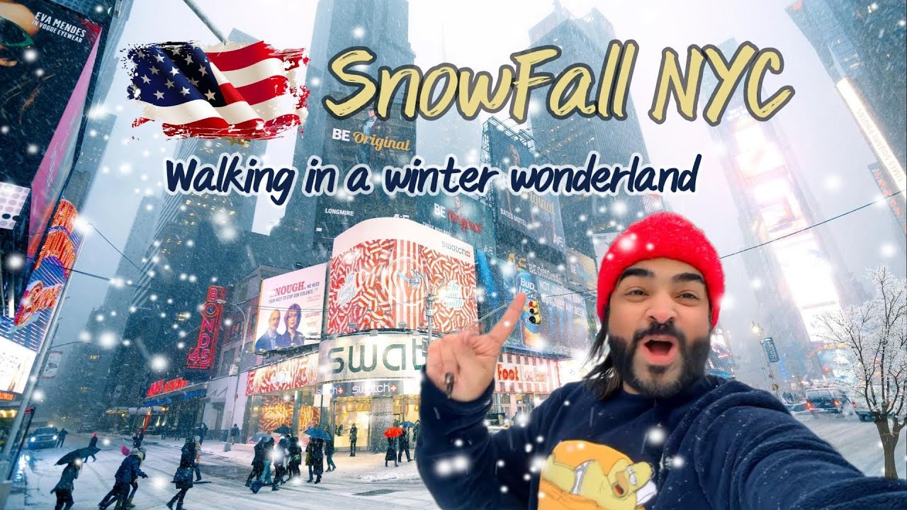Snowfall in NYC - USA with sparrow