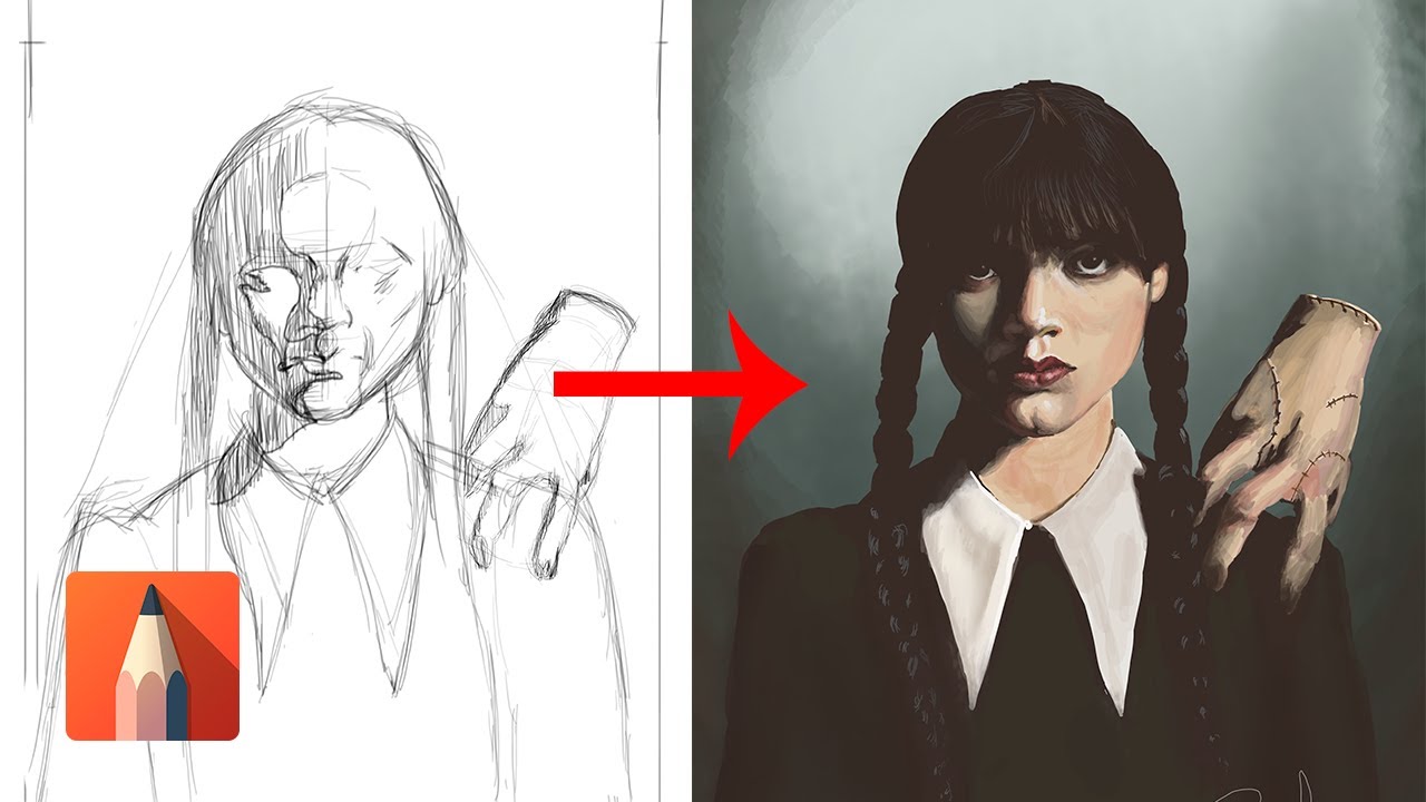 Wandinha do Netflix - Pintura Digital (Processo Acelerado)