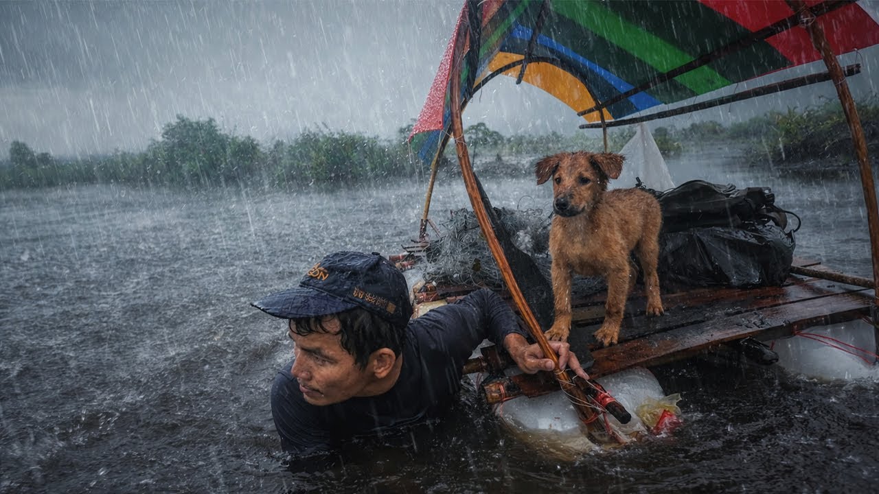 EXTREME SOLO SURVIVAL CHANLLENGE CAMPING IN HEVEA RAIN WITH MY LOYAL DOG ASMR !